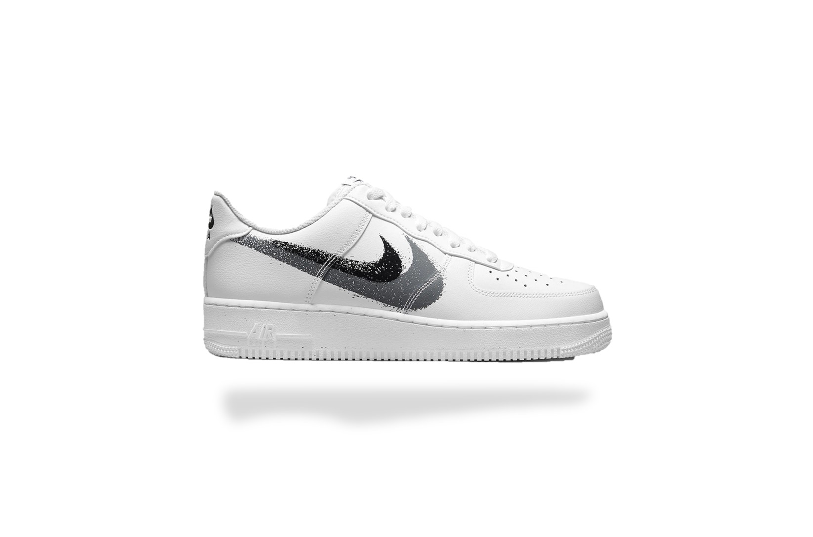 NIKE AIR FORCE 1 LOW SPRAY PAINT SWOOSH WHITE BLACK GREY